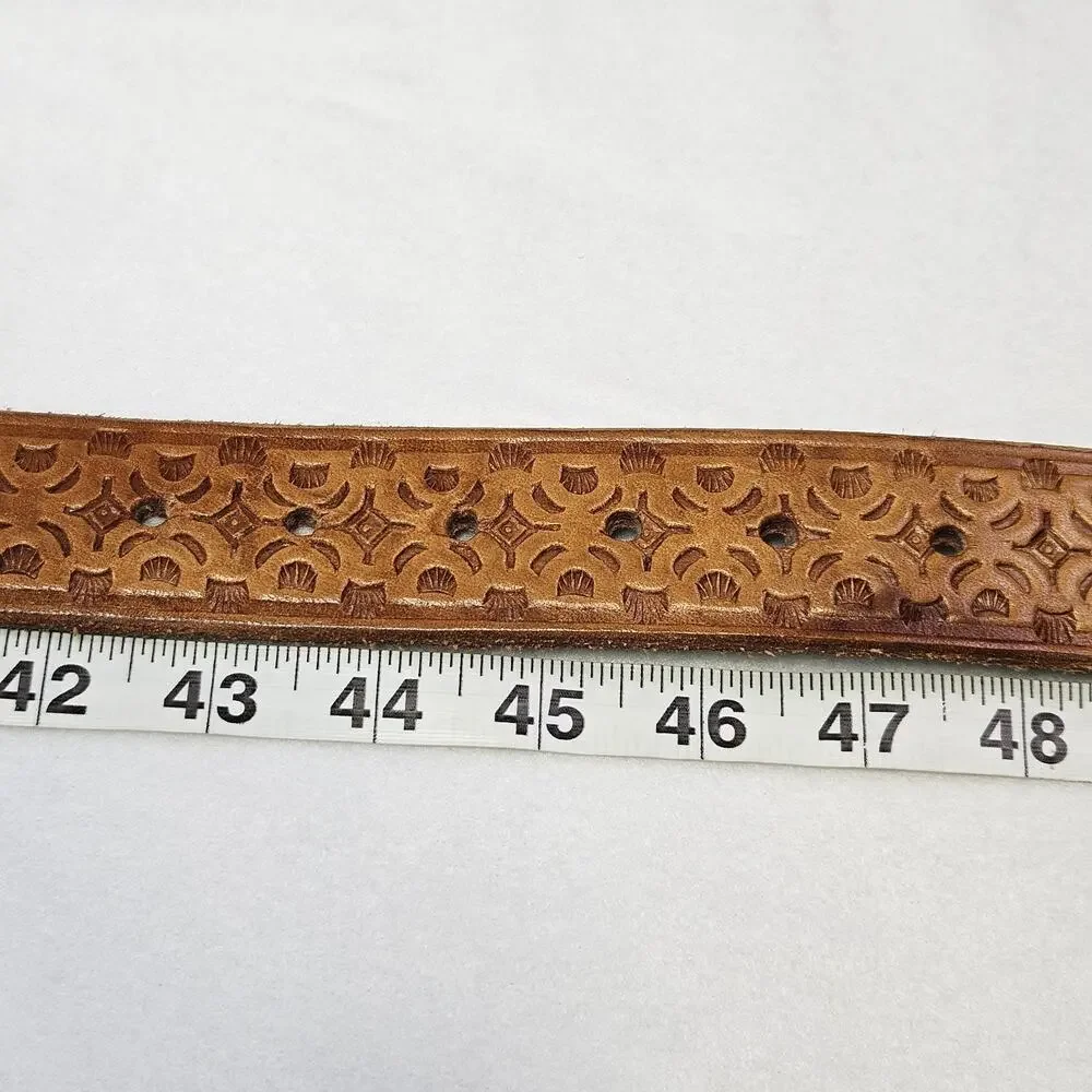 Vintage Tooled Leather Western Belt Mens 42 Boho Southwestern Removable Buckle